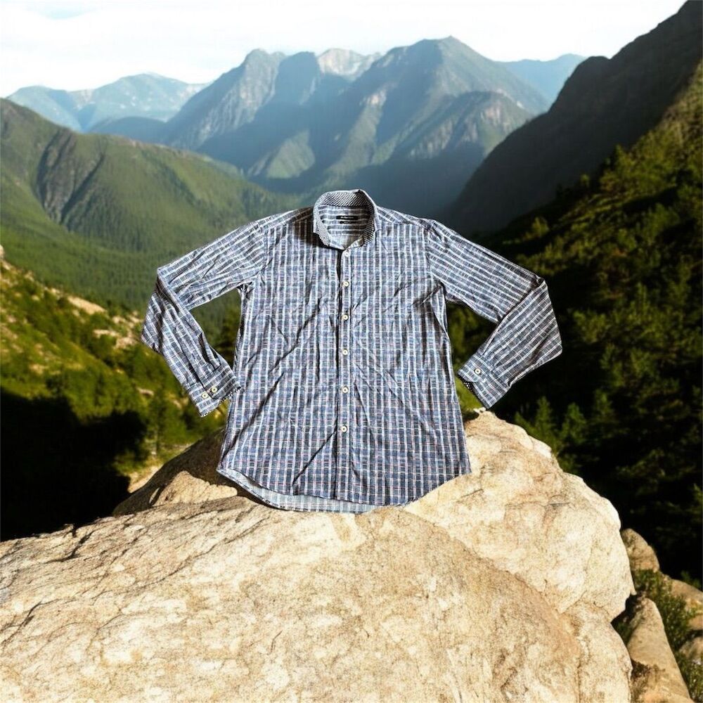 Bugatchi Men's Plaid Button-Up Shirt Multicolor Long Sleeve Size M